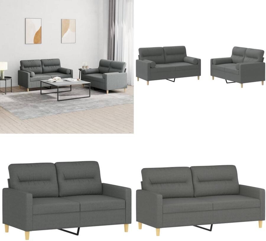 VidaXL 2-delige Loungeset met kussens stof donkergrijs Bankstel Bankstellen Fauteuil 2-zitsbank