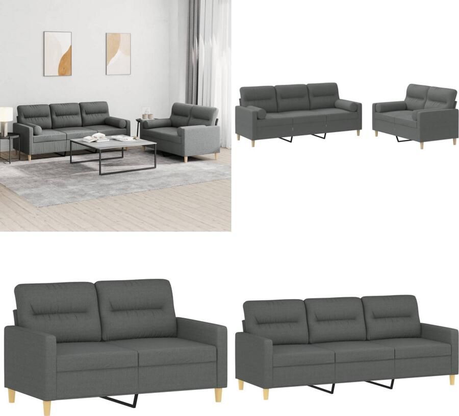 VidaXL 2-delige Loungeset met kussens stof donkergrijs Bankstel Bankstellen Fauteuil 2-zitsbank