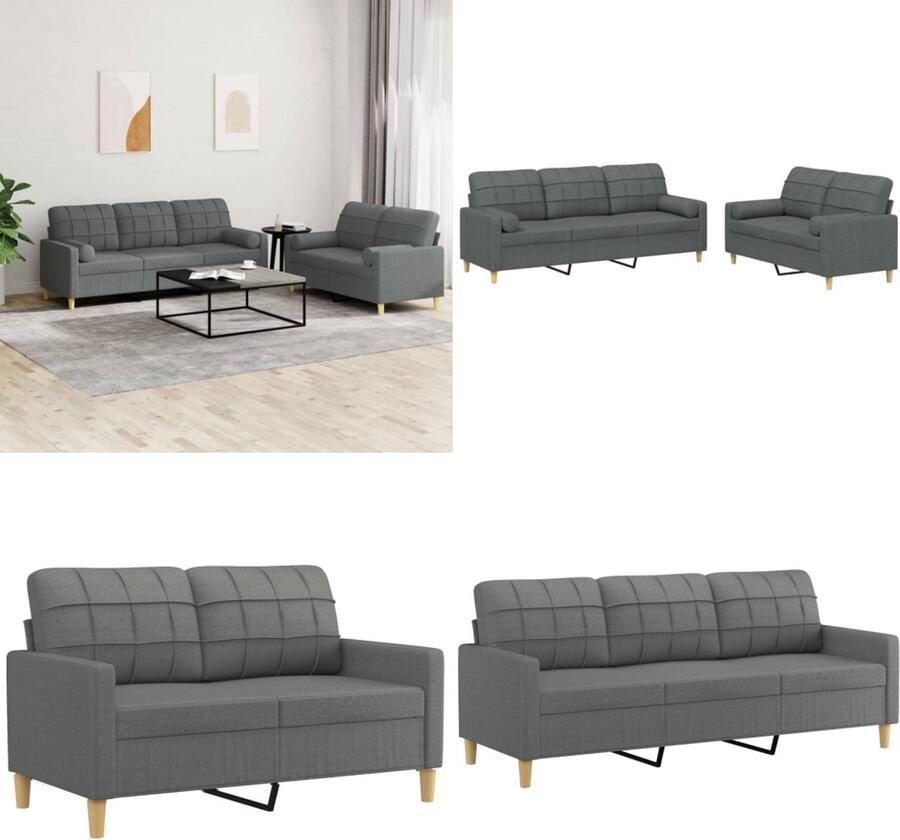 VidaXL 2-delige Loungeset met kussens stof donkergrijs Bankstel Bankstellen Fauteuil 2-zitsbank