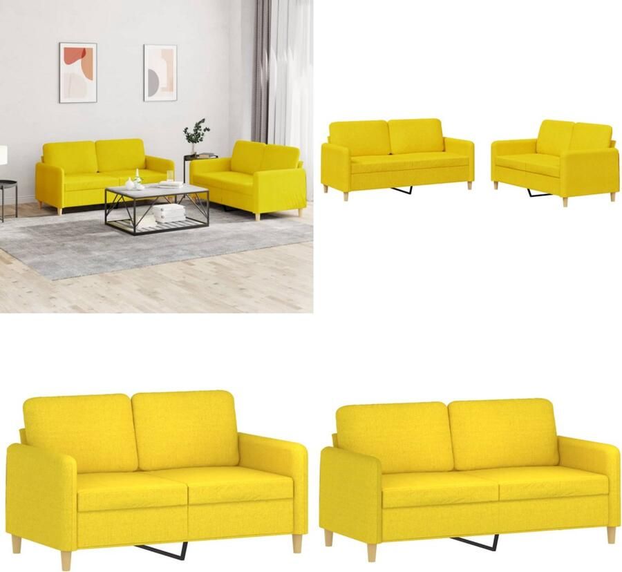 VidaXL 2-delige Loungeset met kussens stof lichtgeel Bankstel Bankstellen Fauteuil 2-zitsbank