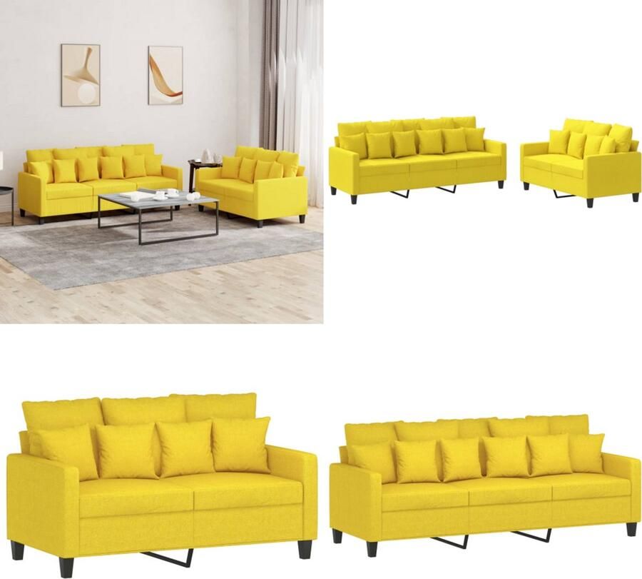 VidaXL 2-delige Loungeset met kussens stof lichtgeel Bankstel Bankstellen Fauteuil 2-zitsbank