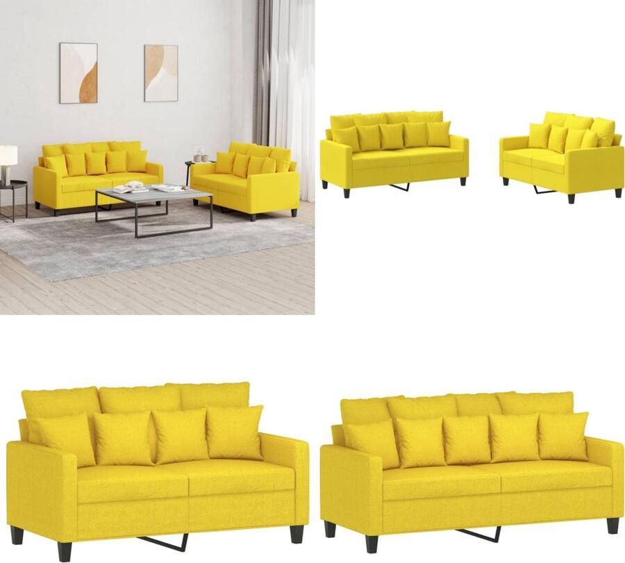 VidaXL 2-delige Loungeset met kussens stof lichtgeel Bankstel Bankstellen Fauteuil 2-zitsbank