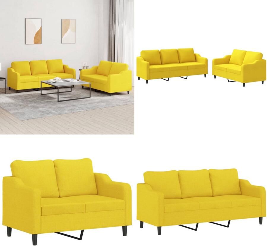 VidaXL 2-delige Loungeset met kussens stof lichtgeel Bankstel Bankstellen Fauteuil 2-zitsbank