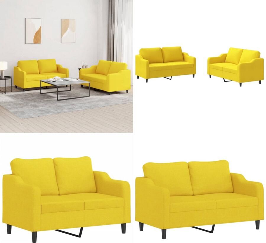 VidaXL 2-delige Loungeset met kussens stof lichtgeel Bankstel Bankstellen Fauteuil 2-zitsbank