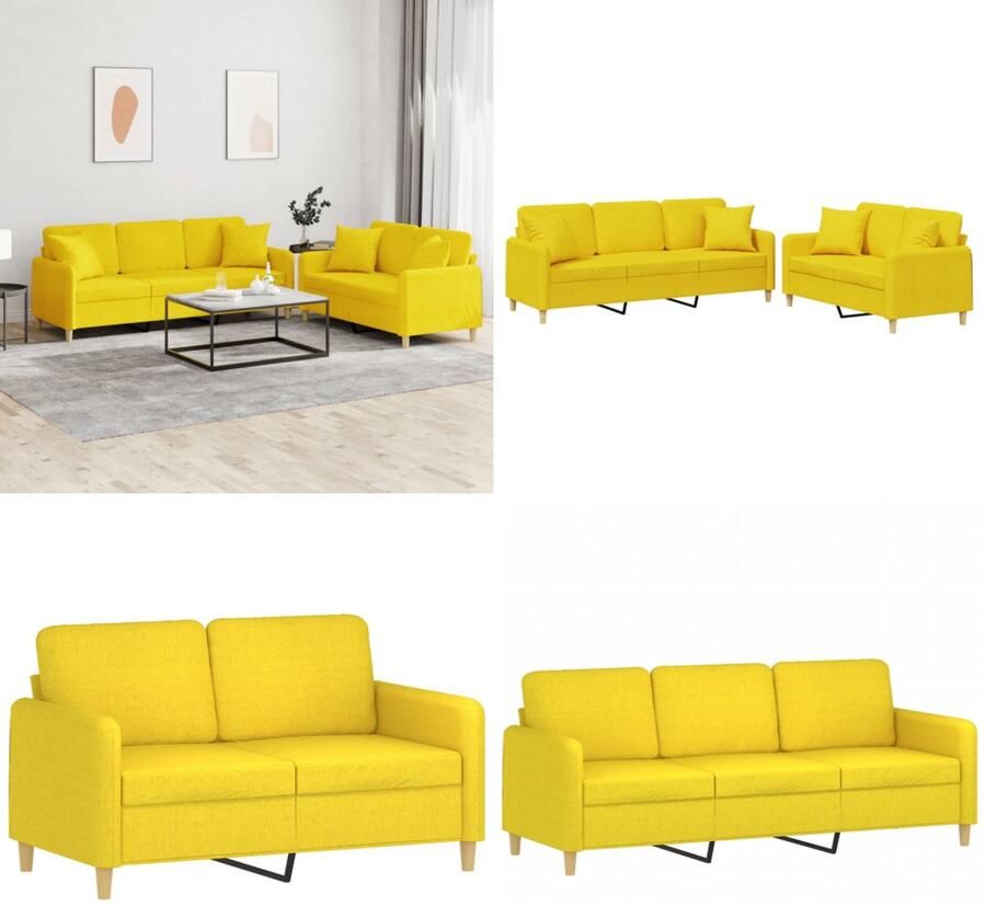 VidaXL 2-delige Loungeset met kussens stof lichtgeel Bankstel Bankstellen Fauteuil 2-zitsbank