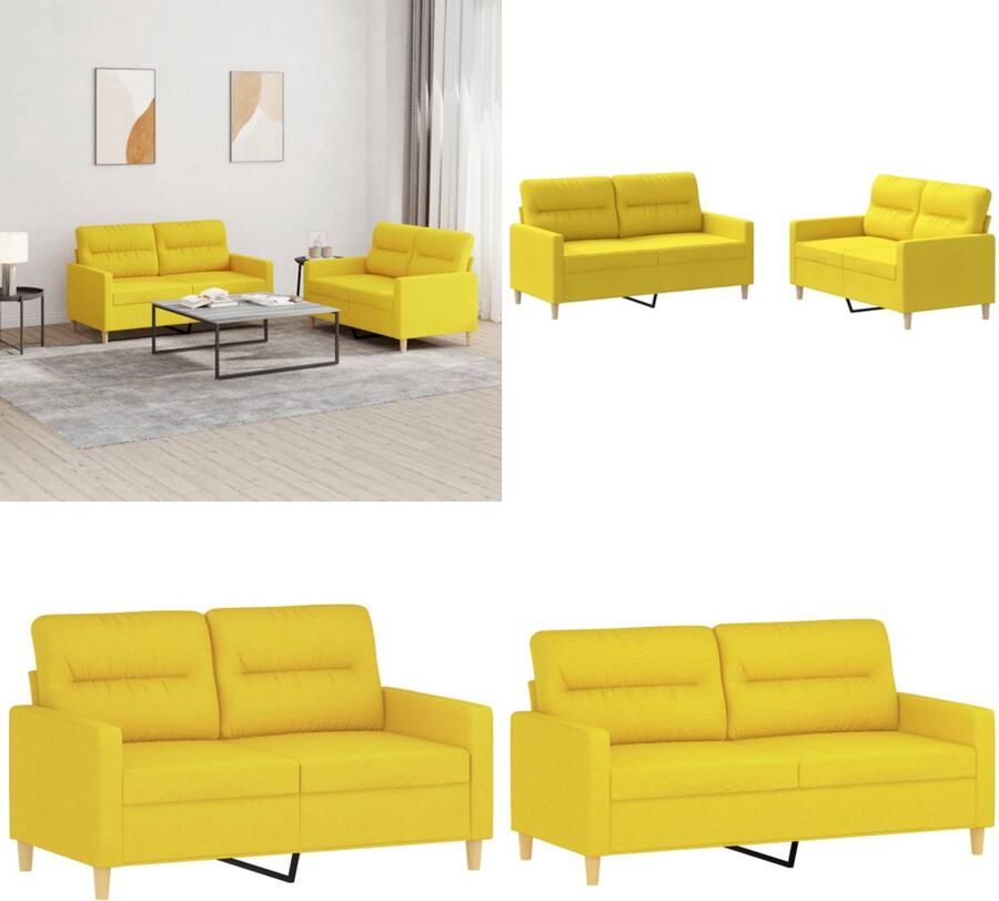 VidaXL 2-delige Loungeset met kussens stof lichtgeel Bankstel Bankstellen Fauteuil 2-zitsbank