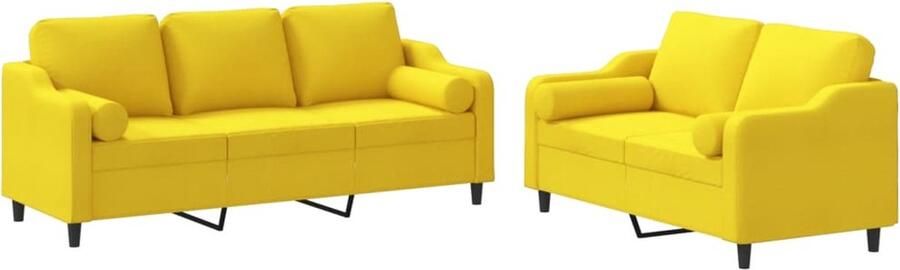 VidaXL -2-delige-Loungeset-met-kussens-stof-lichtgeel