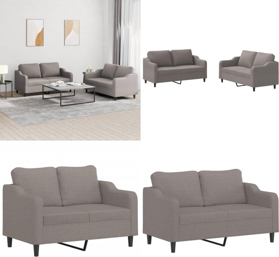 VidaXL 2-delige Loungeset met kussens stof taupe Bankstel Bankstellen Fauteuil 2-zitsbank