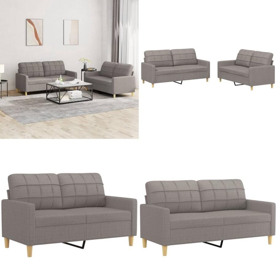 VidaXL 2-delige Loungeset met kussens stof taupe Bankstel Bankstellen Fauteuil 2-zitsbank