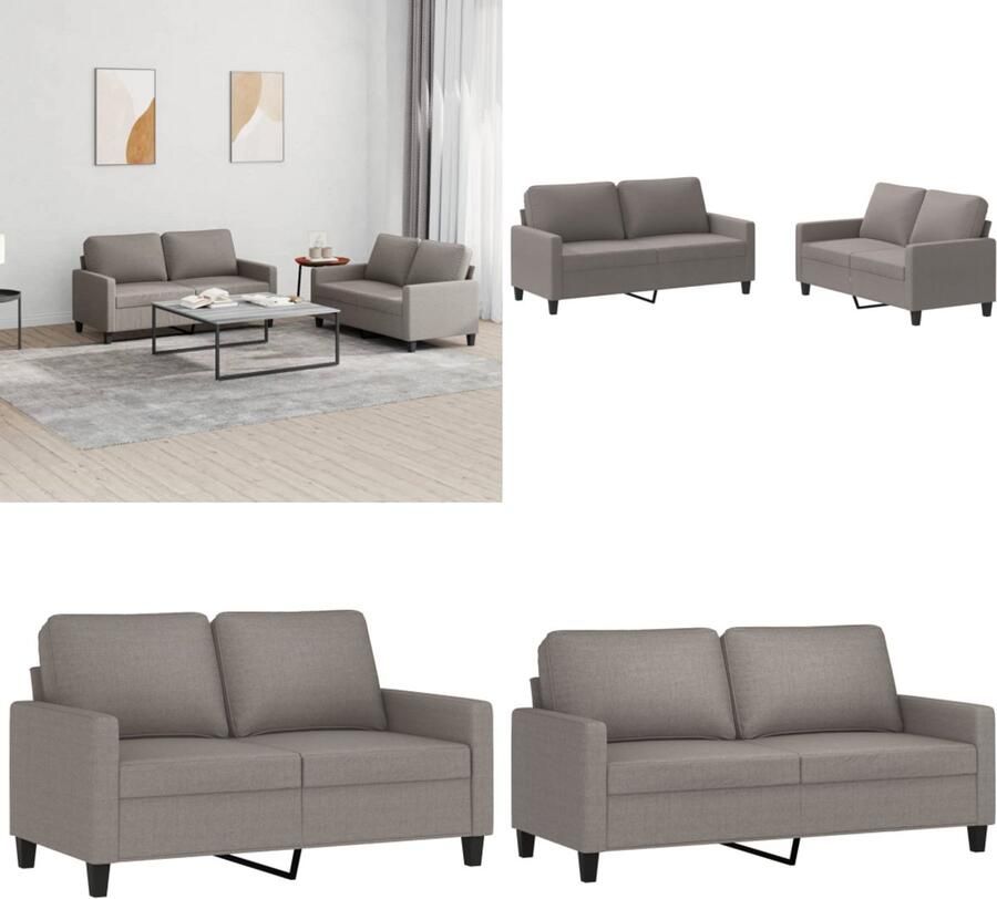 VidaXL 2-delige Loungeset met kussens stof taupe Bankstel Bankstellen Fauteuil 2-zitsbank