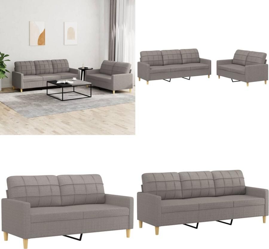 VidaXL 2-delige Loungeset met kussens stof taupe Bankstel Bankstellen Fauteuil 2-zitsbank