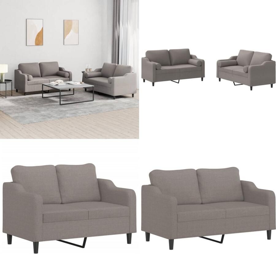 VidaXL 2-delige Loungeset met kussens stof taupe Bankstel Bankstellen Fauteuil 2-zitsbank