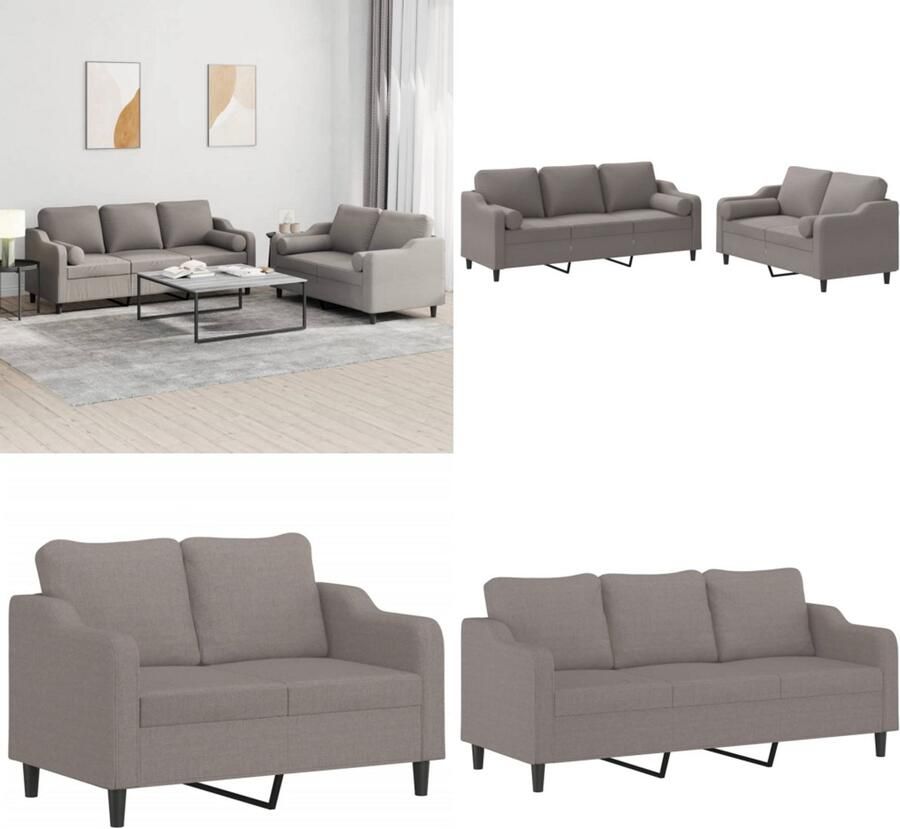 VidaXL 2-delige Loungeset met kussens stof taupe Bankstel Bankstellen Fauteuil 2-zitsbank
