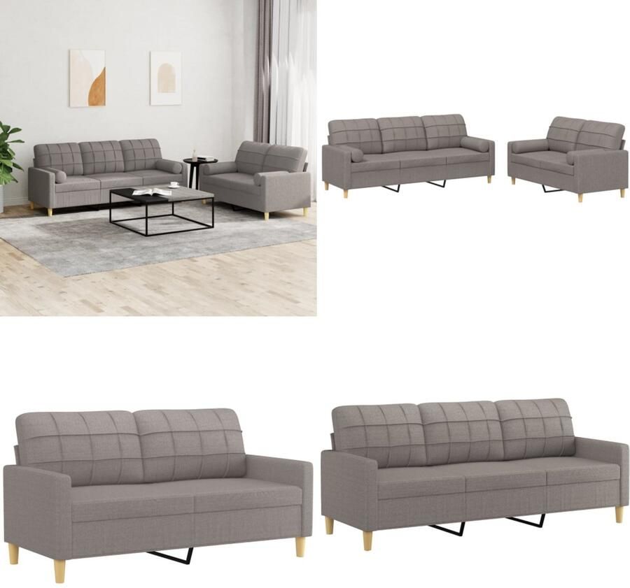 VidaXL 2-delige Loungeset met kussens stof taupe Bankstel Bankstellen Fauteuil 2-zitsbank