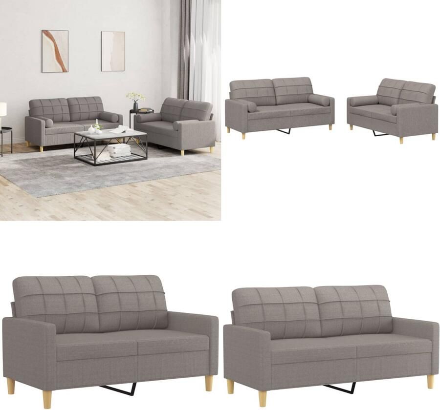 VidaXL 2-delige Loungeset met kussens stof taupe Bankstel Bankstellen Fauteuil 2-zitsbank