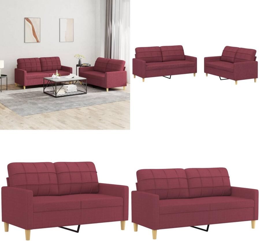 VidaXL 2-delige Loungeset met kussens stof wijnrood Bankstel Bankstellen Fauteuil 2-zitsbank