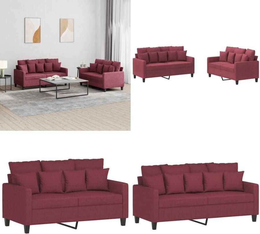 VidaXL 2-delige Loungeset met kussens stof wijnrood Bankstel Bankstellen Fauteuil 2-zitsbank