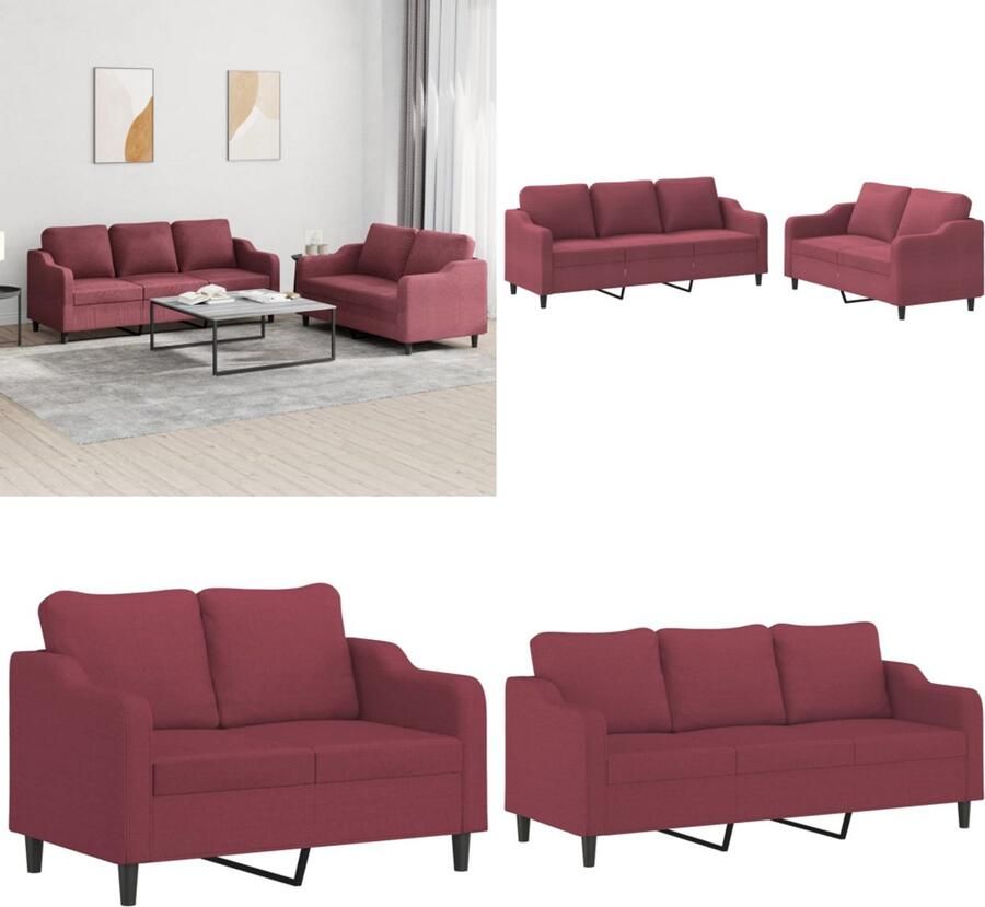 VidaXL 2-delige Loungeset met kussens stof wijnrood Bankstel Bankstellen Fauteuil 2-zitsbank