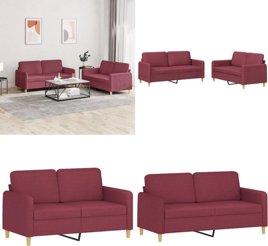 VidaXL 2-delige Loungeset met kussens stof wijnrood Bankstel Bankstellen Fauteuil 2-zitsbank