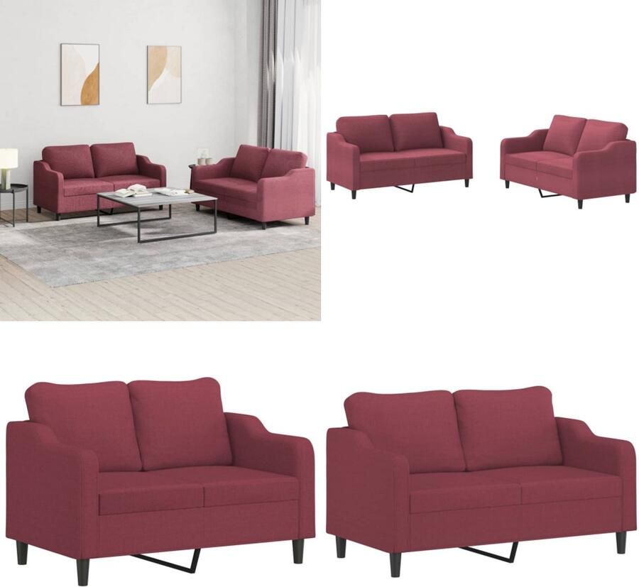 VidaXL 2-delige Loungeset met kussens stof wijnrood Bankstel Bankstellen Fauteuil 2-zitsbank