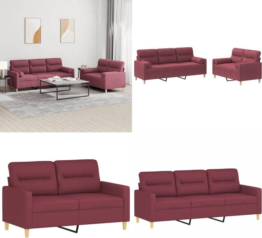 VidaXL 2-delige Loungeset met kussens stof wijnrood Bankstel Bankstellen Fauteuil 2-zitsbank
