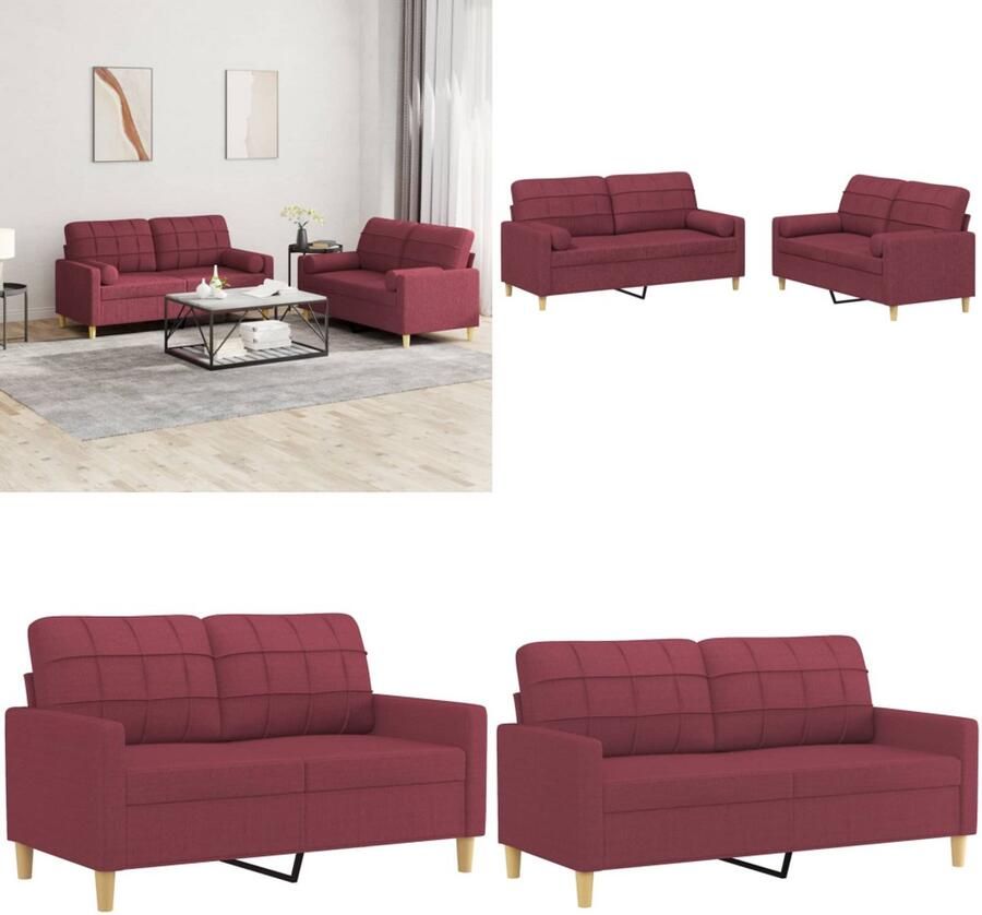 VidaXL 2-delige Loungeset met kussens stof wijnrood Bankstel Bankstellen Fauteuil 2-zitsbank