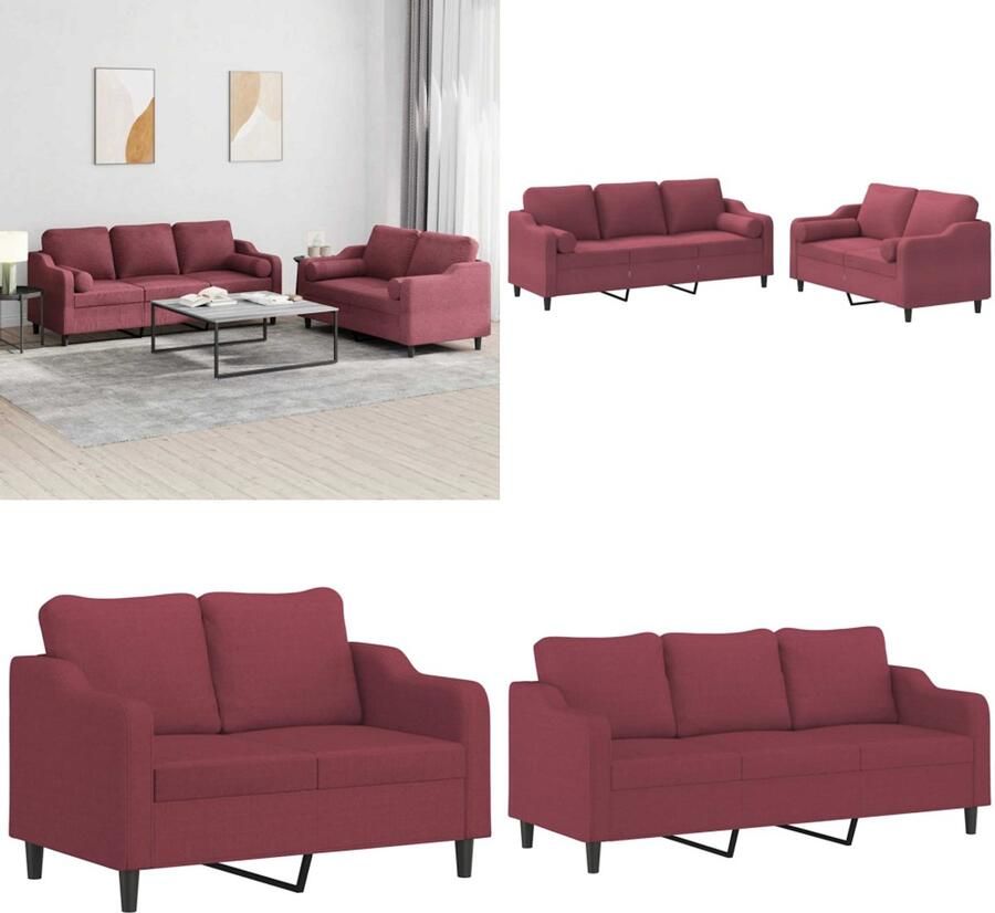 VidaXL 2-delige Loungeset met kussens stof wijnrood Bankstel Bankstellen Fauteuil 2-zitsbank