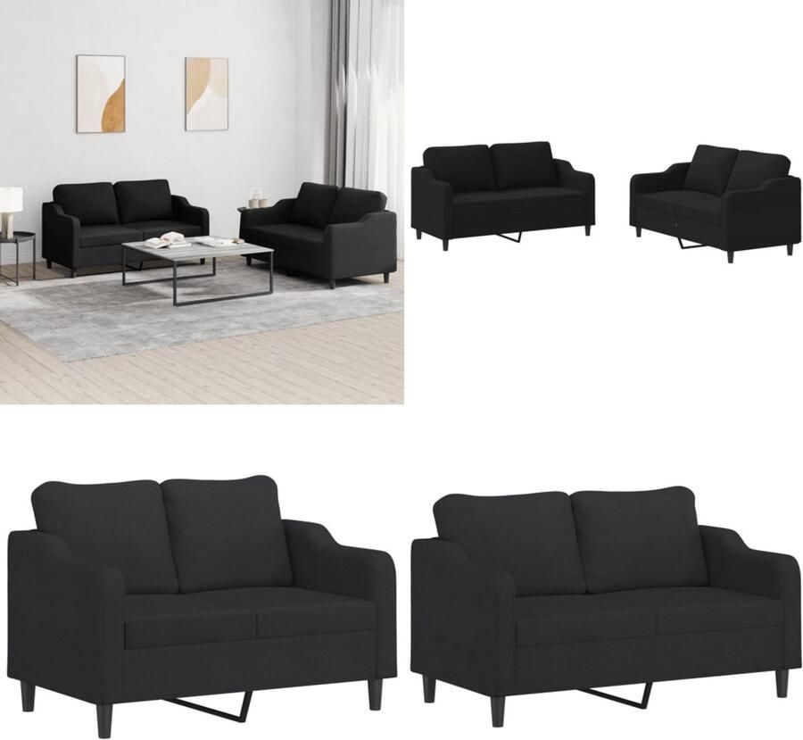 VidaXL 2-delige loungeset met kussens stof zwart Bankstel Bankstellen Fauteuil 2-zitsbank