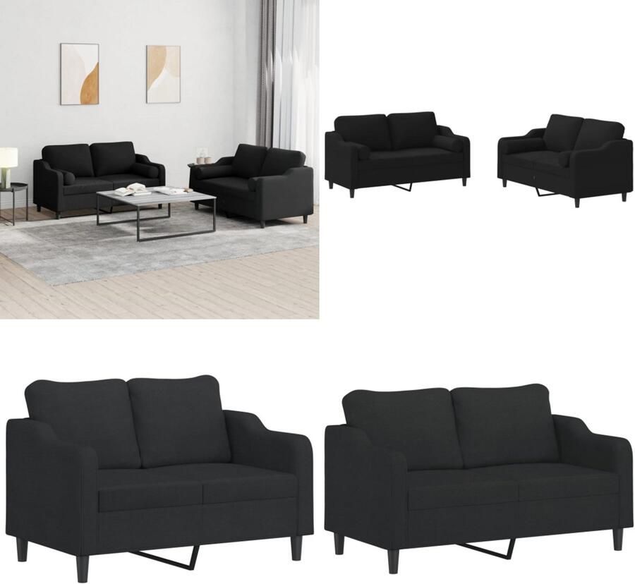 VidaXL 2-delige Loungeset met kussens stof zwart Bankstel Bankstellen Fauteuil 2-zitsbank