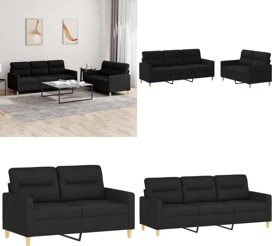 VidaXL 2-delige loungeset met kussens stof zwart Bankstel Bankstellen Fauteuil 2-zitsbank