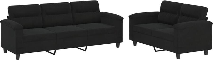 VidaXL 2-delige Loungeset met kussens zwart Loungebank Bankstellen Tuinset Lounge Set Design Meubilair