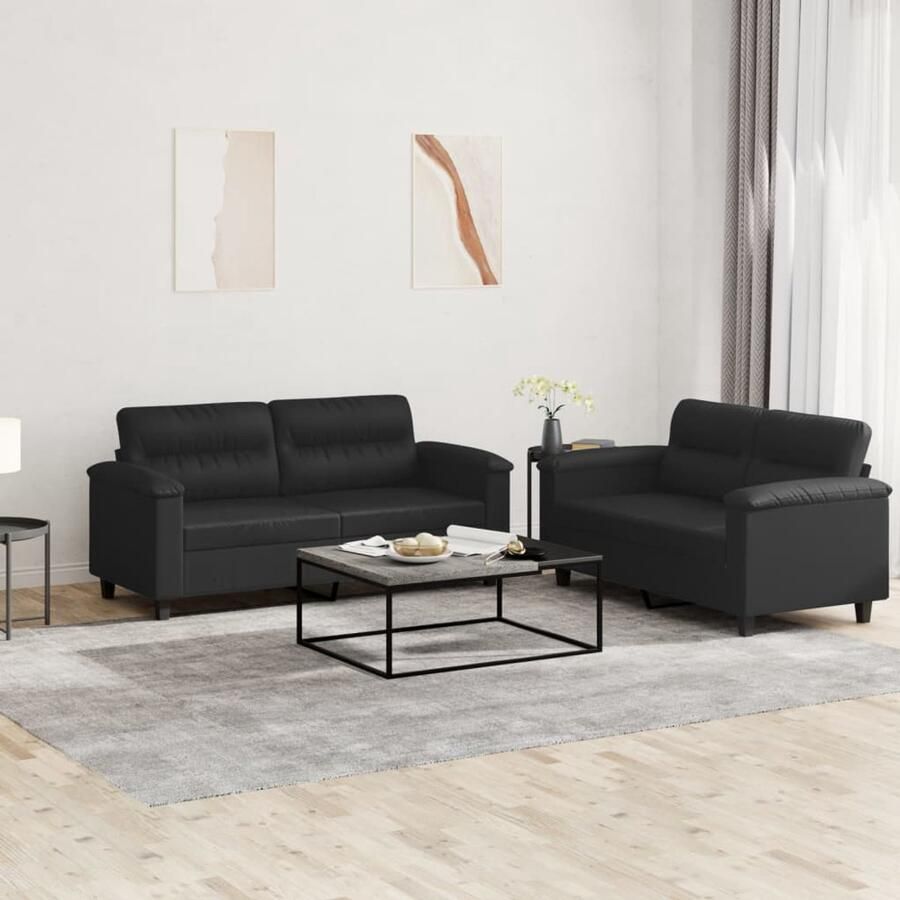 VidaXL 2-delige Loungeset met kussens Zwart Loungeset 2 Persoons Bank Kunstleder Bank Zwarte Bank Lounge Meubels