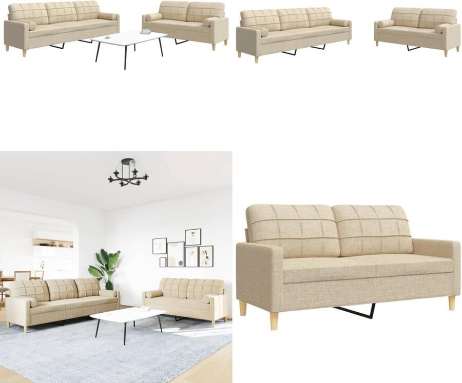 VidaXL 2-delige Loungeset met sierkussens stof crèmekleurig Loungeset Loungesets Bankstel Bankenset