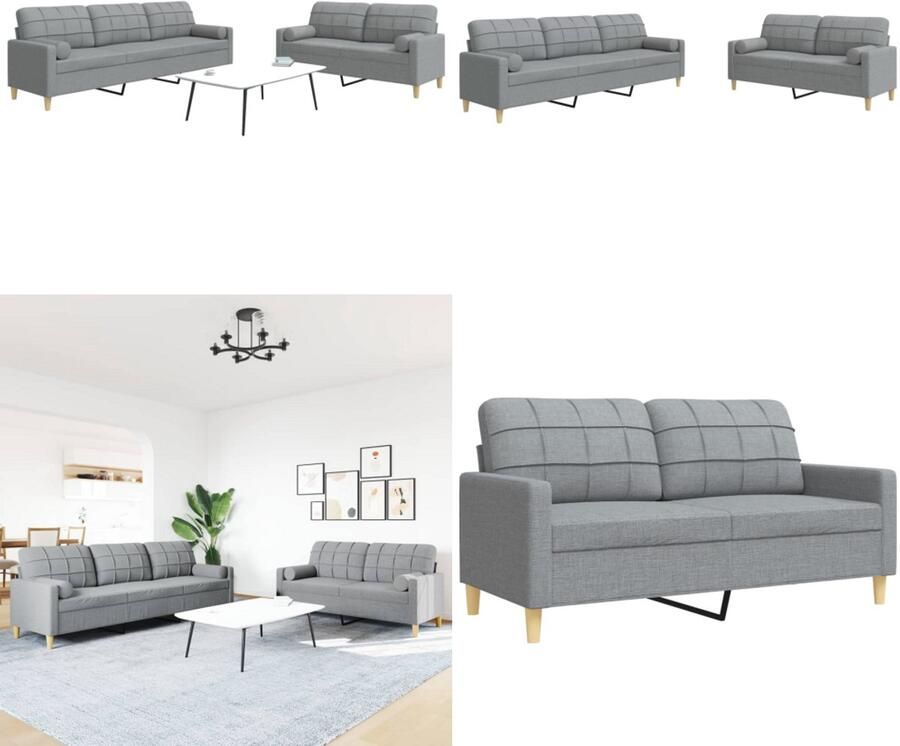 VidaXL 2-delige Loungeset met sierkussens stof lichtgrijs Loungeset Loungesets Bankstel Bankenset