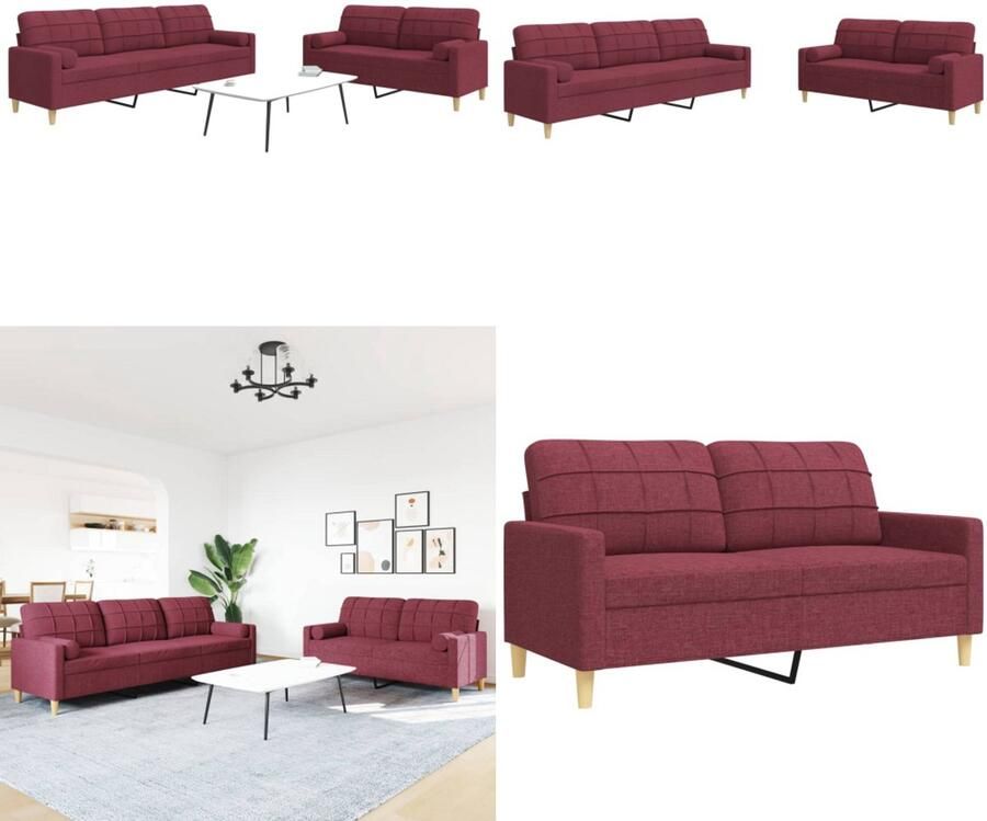 VidaXL 2-delige Loungeset met sierkussens stof wijnrood Loungeset Loungesets Bankstel Bankenset