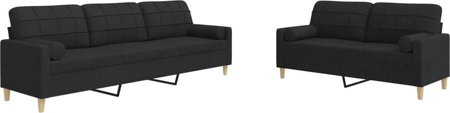 VidaXL 2-delige Loungeset met sierkussens stof zwart