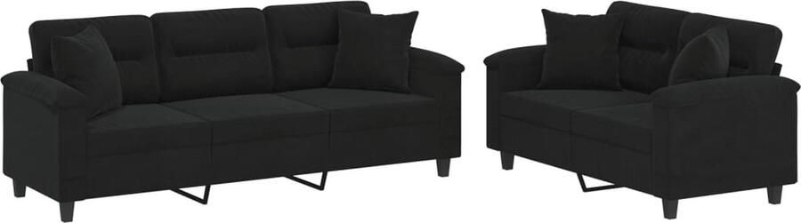 The Living Store 2-delige Loungeset met kussens microvezelstof zwart Loungeset Bankstel Salonmeubilair Twee Persoons Bank Drie Persoons Bank - Foto 2