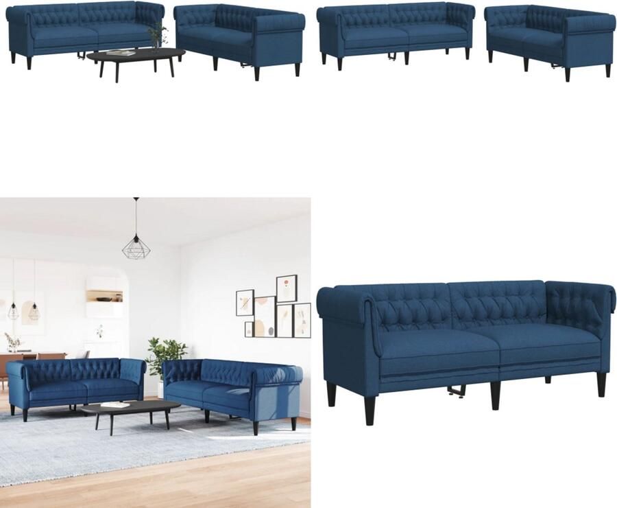 VidaXL 2-delige Loungeset stof blauw Bankstel Bankstellen Bankenset Sofa