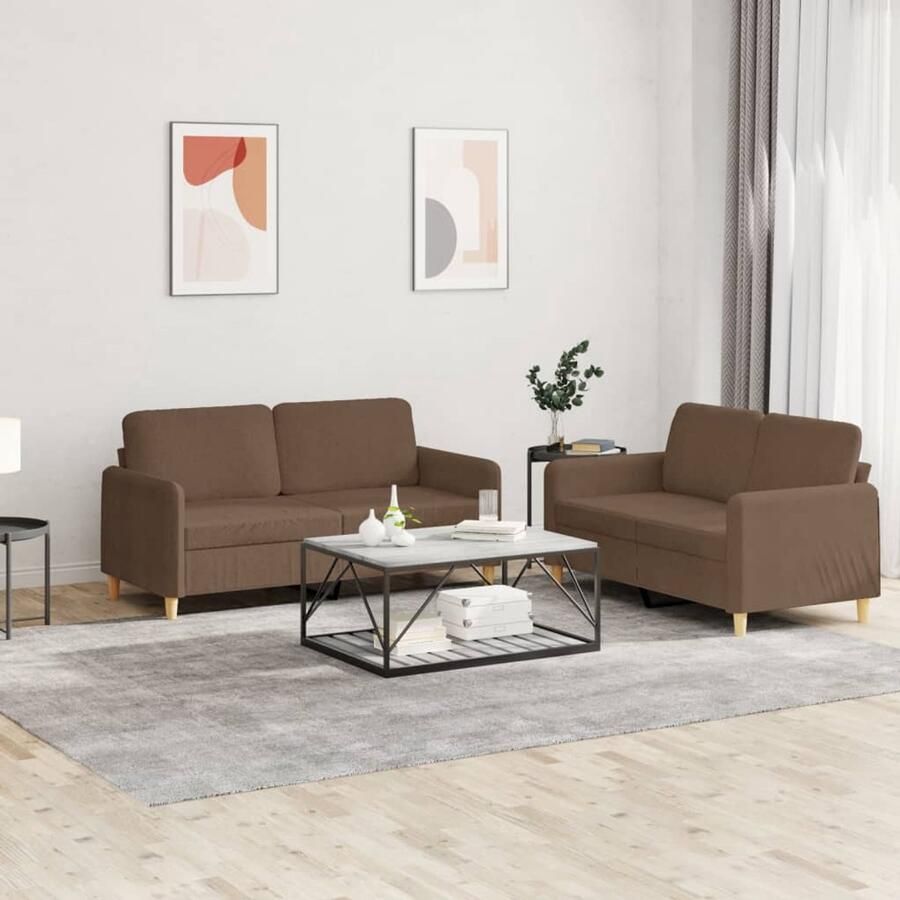 VidaXL 2-delige Loungeset Stof Bruin Inclusief Kussens Bruine Bankstel Lounge Set Bankstel Voor Woonkamer 2 Persoons Bank Bruine Sofa