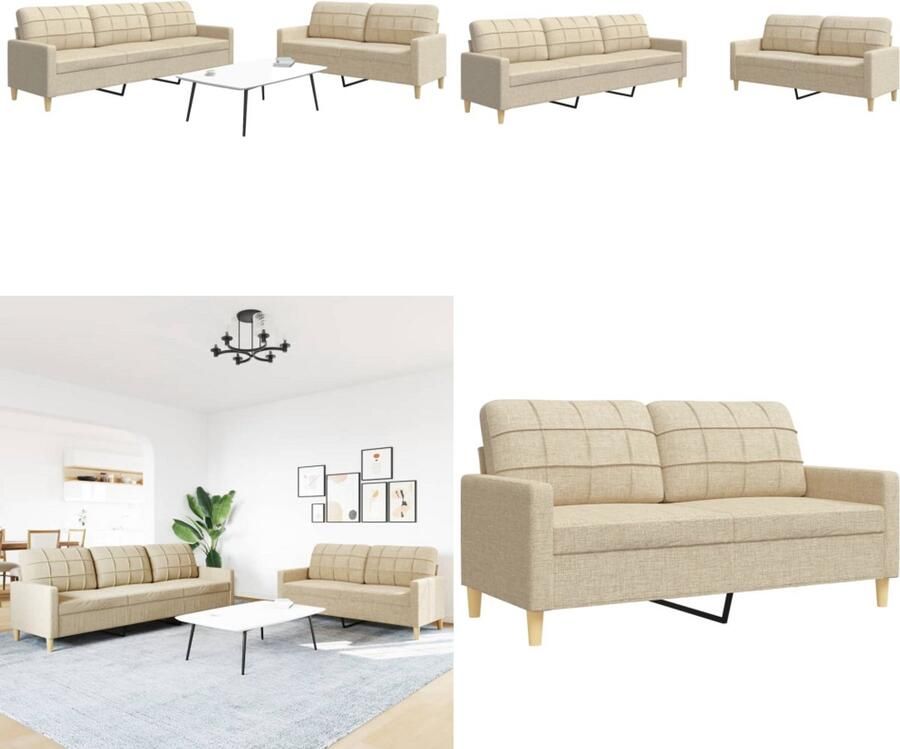 VidaXL 2-delige Loungeset stof crèmekleurig Bankstel Bankstellen Bankenset Sofa