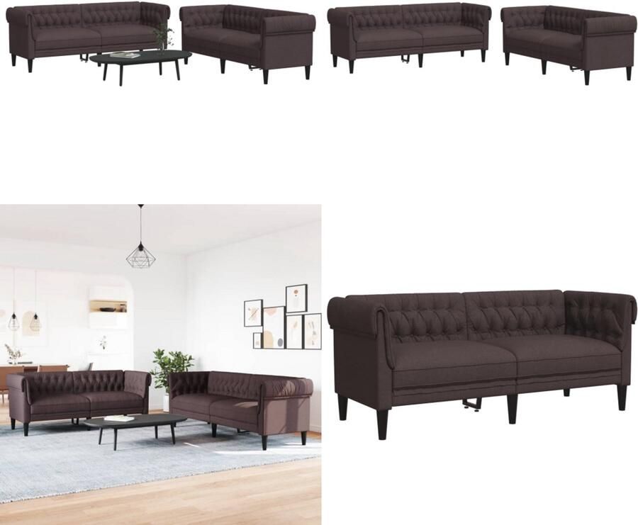 VidaXL 2-delige Loungeset stof donkerbruin Bankstel Bankstellen Bankenset Sofa