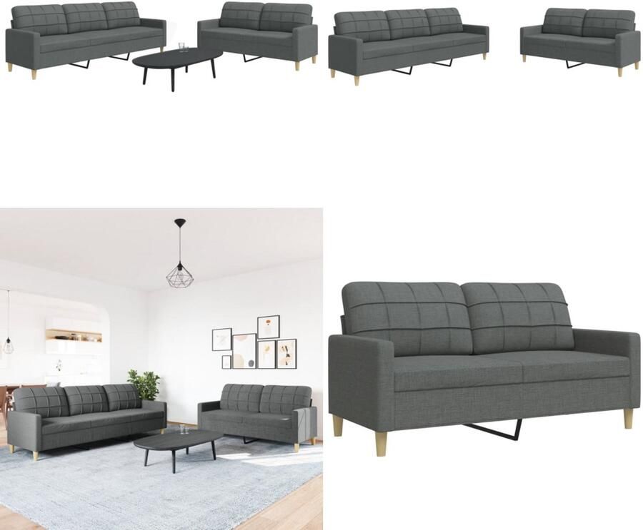 VidaXL 2-delige Loungeset stof donkergrijs Bankstel Bankstellen Bankenset Sofa