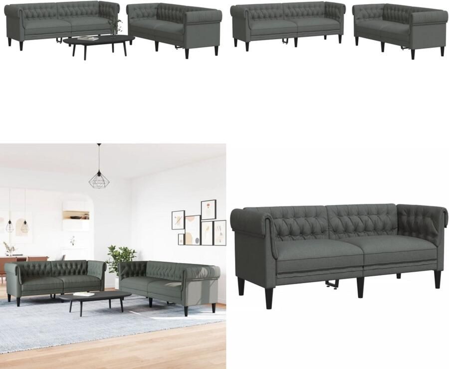 The Living Store Loungeset Donkergrijs Bankstel 2 en 3 zits Comfortabel en duurzaam Moderne uitstraling Loungeset Bankstel Donkere Grijze Sofa Stoffen Bank Lounge Meubilair