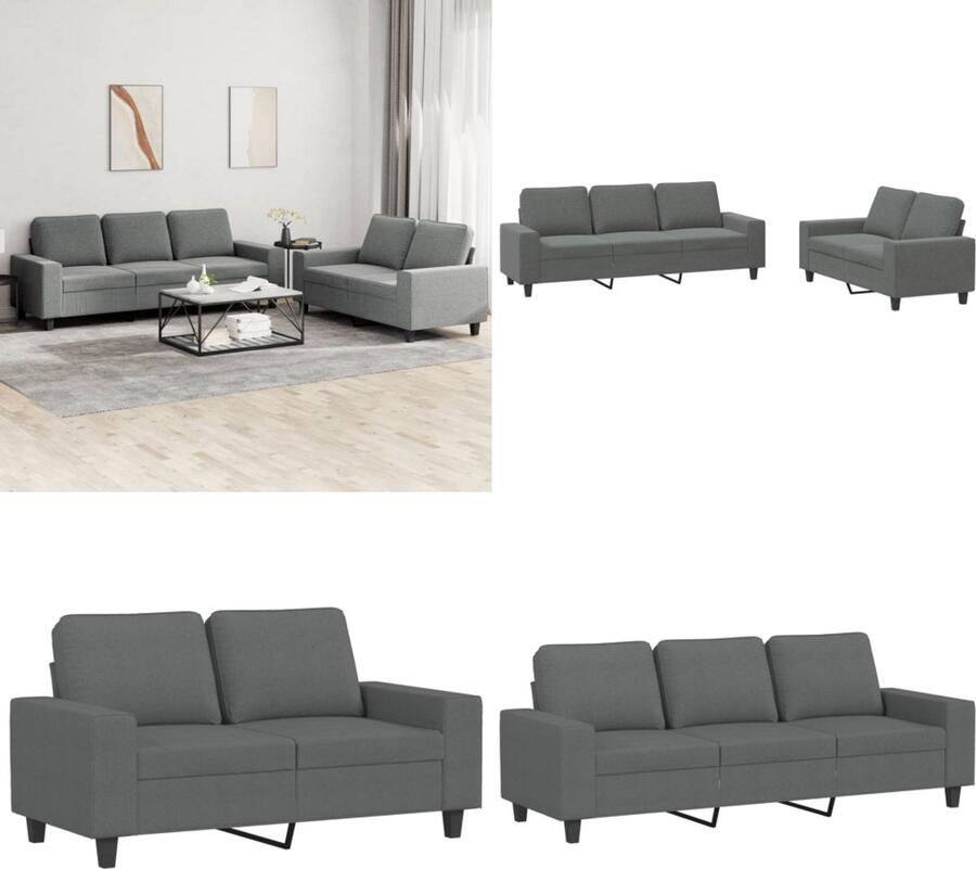 VidaXL 2-delige Loungeset stof donkergrijs Bankstel Bankstellen Fauteuil 2-zitsbank