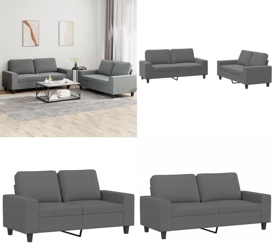 VidaXL 2-delige Loungeset stof donkergrijs Bankstel Bankstellen Fauteuil 2-zitsbank