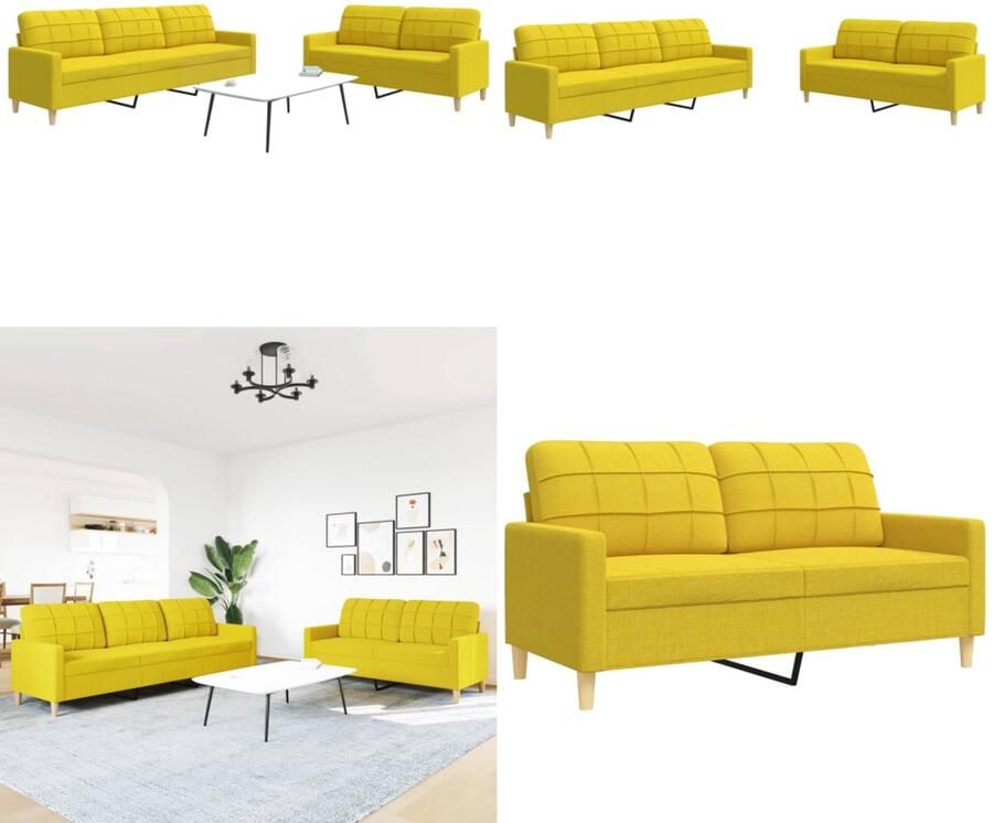 VidaXL 2-delige Loungeset stof lichtgeel Bankstel Bankstellen Bankenset Sofa
