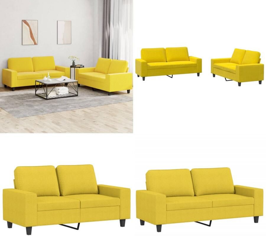 VidaXL 2-delige Loungeset stof lichtgeel Bankstel Bankstellen Fauteuil 2-zitsbank