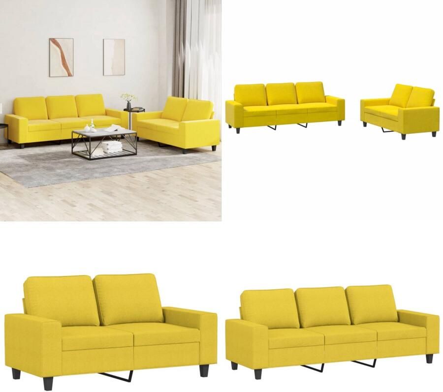 VidaXL 2-delige Loungeset stof lichtgeel Bankstel Bankstellen Fauteuil 2-zitsbank
