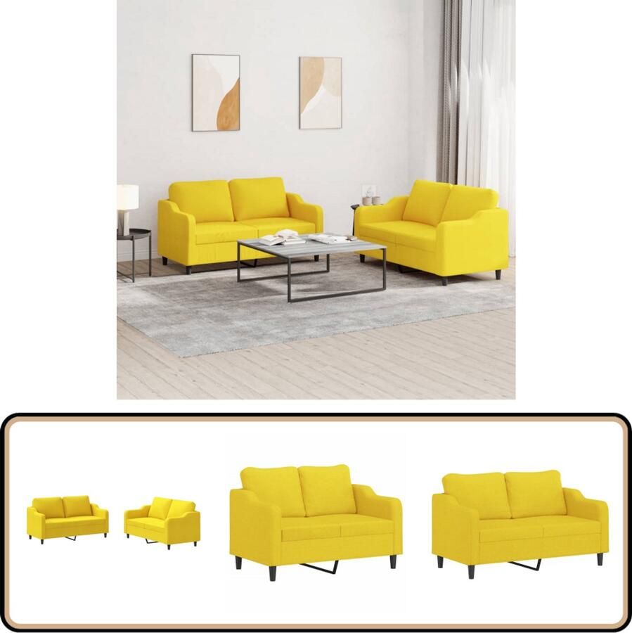 VidaXL 2-delige Loungeset Stof Lichtgeel Loungeset Bankstel Tuinbank Lounge Meubilair Stoffen Bank