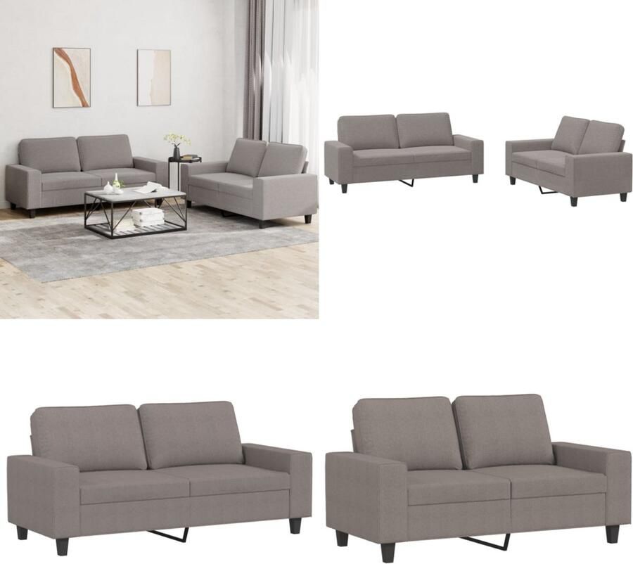 VidaXL 2-delige Loungeset stof taupe Bankstel Bankstellen Fauteuil 2-zitsbank